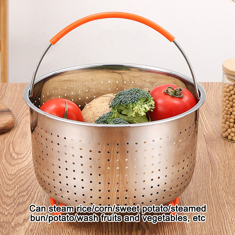 3/6/8 Qt 304 Stainless Steel Pressure Cooker Steamer Basket Accessories with Silicone Covered Handle