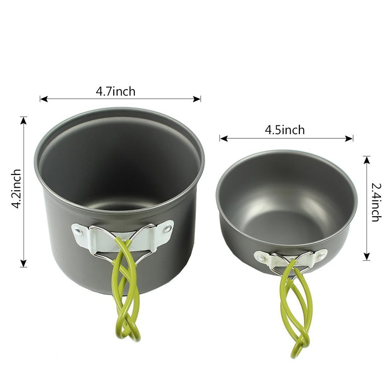 Outdoor Hiking Picnic Aluminum Camping Cooking Set Accessories Portable and Lightweight Cookware Mess Kit Pot Pan and Teapot