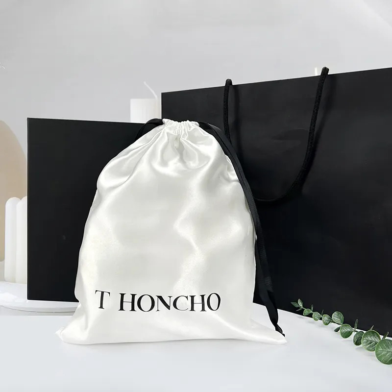 Wholesale Custom Logo Luxury Silk Dust Storage Bags Satin Drawstring Bags for Handbags Shoes Boots