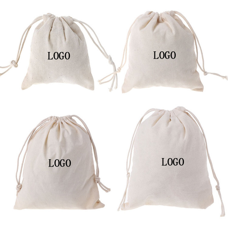 Wholesale Reusable White Shoe Gift Custom Logo Printed Canvas Cotton Dust Covers Drawstring Bag