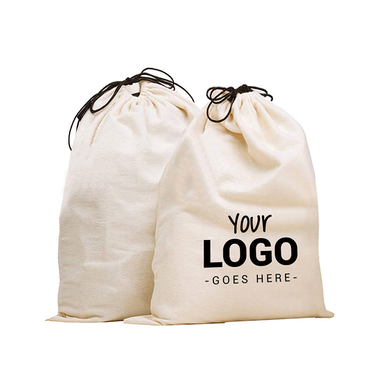 Wholesale Reusable White Shoe Gift Custom Logo Printed Canvas Cotton Dust Covers Drawstring Bag