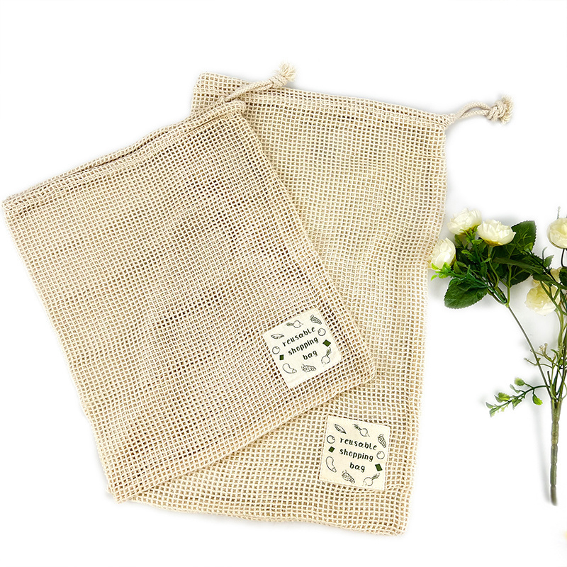 Custom logo organic eco friendly natural reusable produce drawstring cotton mesh net soap, makeup remover pads saver bags