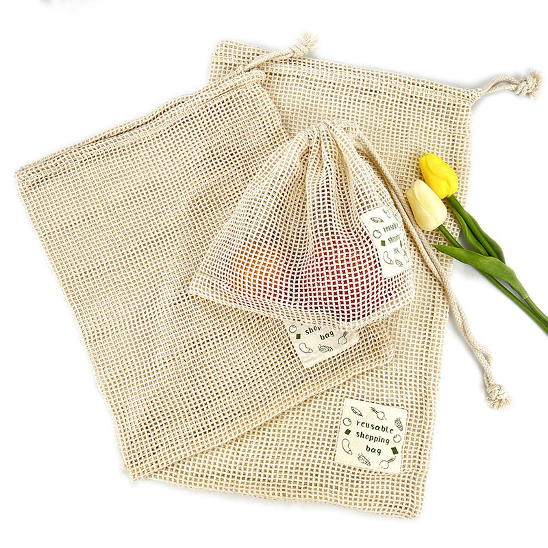 Custom logo organic eco friendly natural reusable produce drawstring cotton mesh net soap, makeup remover pads saver bags