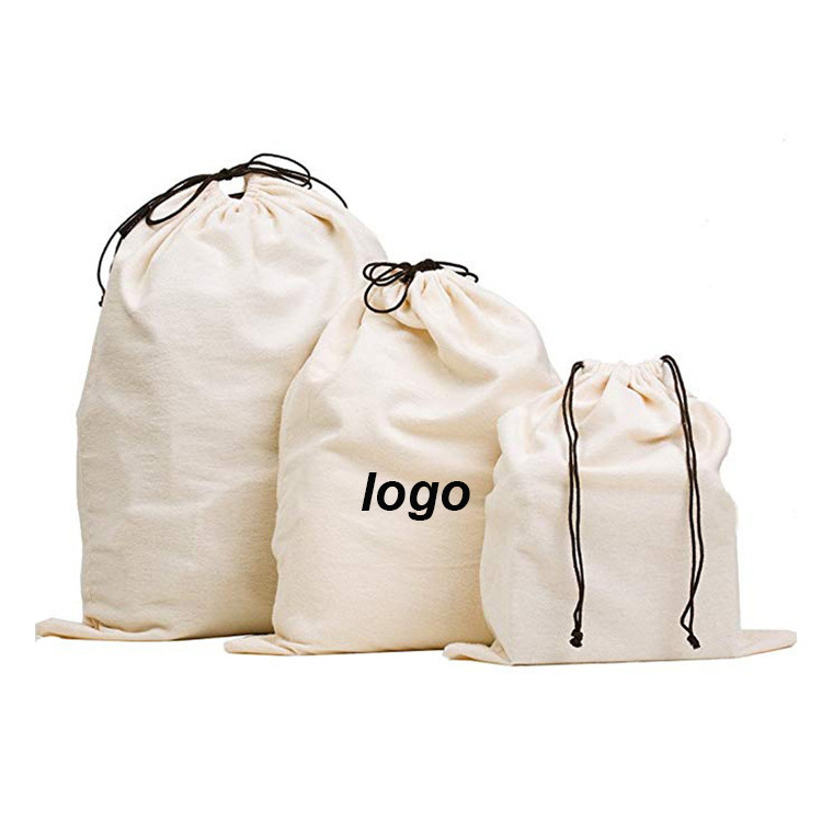 Wholesale Reusable White Shoe Gift Custom Logo Printed Canvas Cotton Dust Covers Drawstring Bag