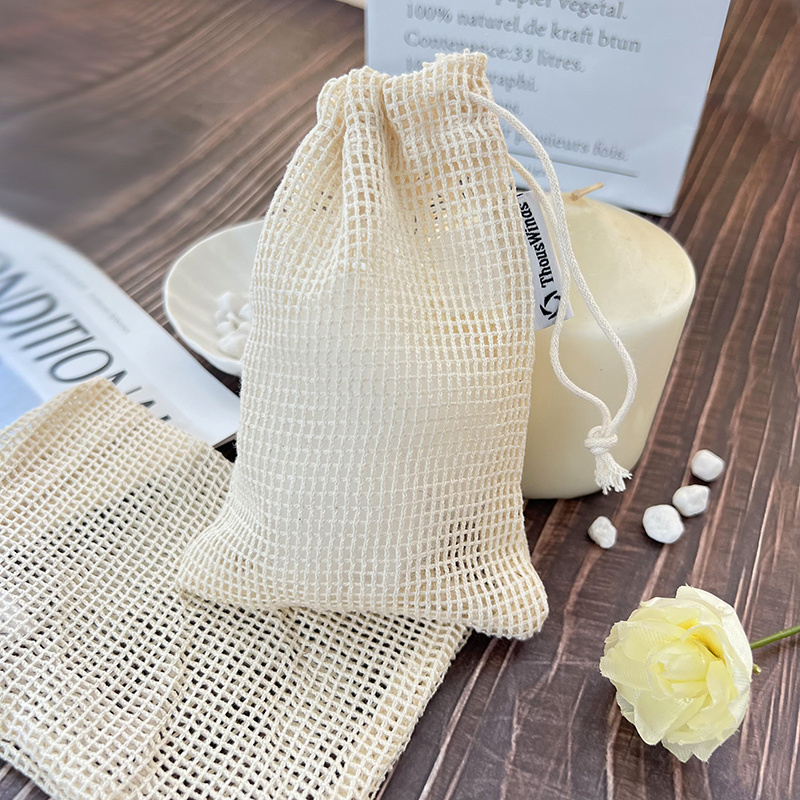 Eco friendly net drawstring cotton mesh product dust bag pouch for soap, makeup remover pads, bowl, bottle packaging