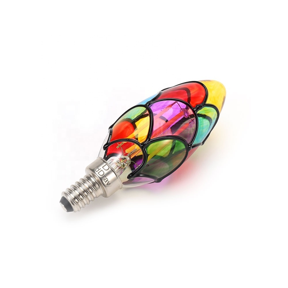 DDDRaw Stained Glass Tiffany Style LED Light Bulbs Dimmable E12 Candelabra Base 60W Equivalent 6W led Candle Light