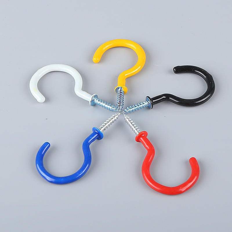 Colourful Open Eye Hook Screw 9-shaped Plastic Coated Shoulder Cup Hooks