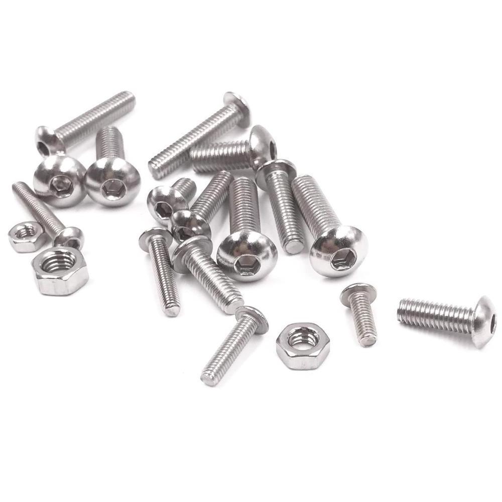 Machine Screw and Nut Kit 500 Pcs M3 M4 M5 Stainless Steel Button Head Hex Socket Head Cap Bolts