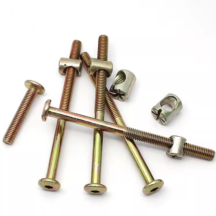 M4 M6 M8 Hex Flat Head Bed Bolt and Cross Dowel Barrel Nut for Wood Furniture