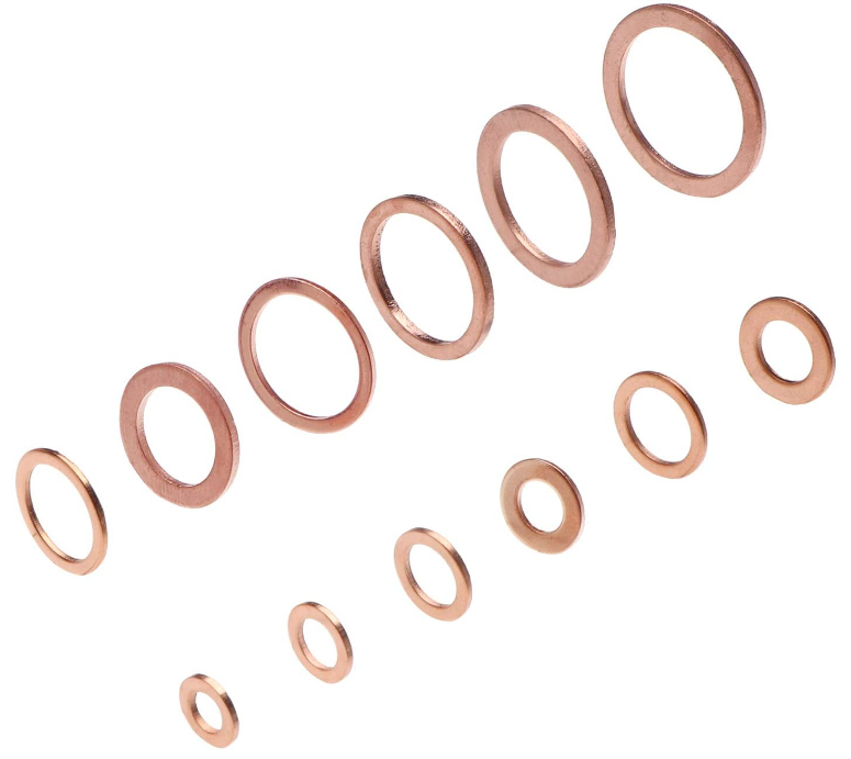 200 Pcs Injector Copper Crush Washer Gasket Flat Ring Seal Assortment Kit with Box for Sump Plugs