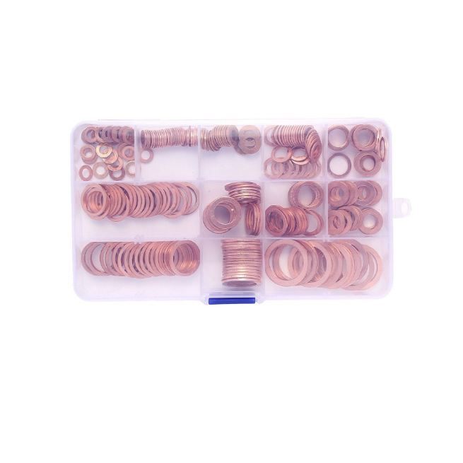 200 Pcs Injector Copper Crush Washer Gasket Flat Ring Seal Assortment Kit with Box for Sump Plugs