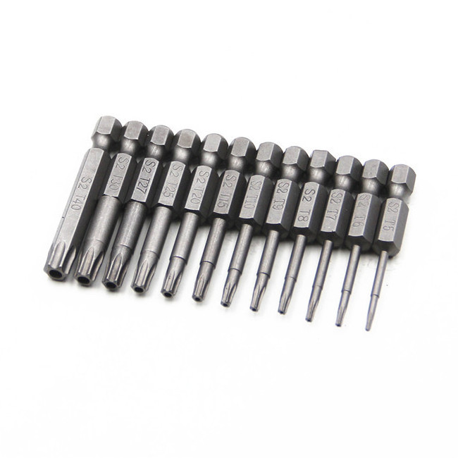 S2 Nickel Plated Manual Bits Hex Shank Torx Screwdriver Bit Set with Hole 75mm