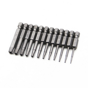 S2 Nickel Plated Manual Bits Hex Shank Torx Screwdriver Bit Set with Hole 75mm