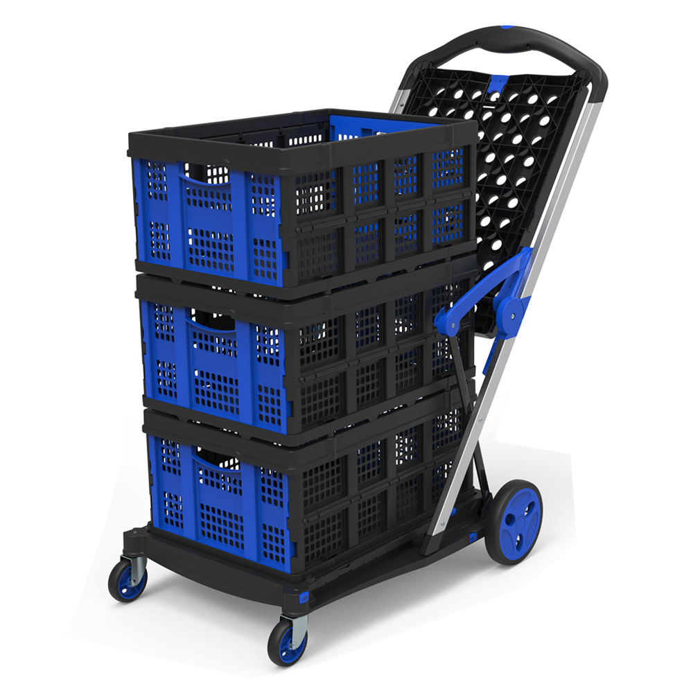 New Double Decker Folding Cart Lightduty Hand Truck Aluminum Shopping Cart With Storage Crate