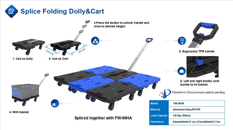 Multifunctional folding flatbed quient four-wheel hand cart hand trolley