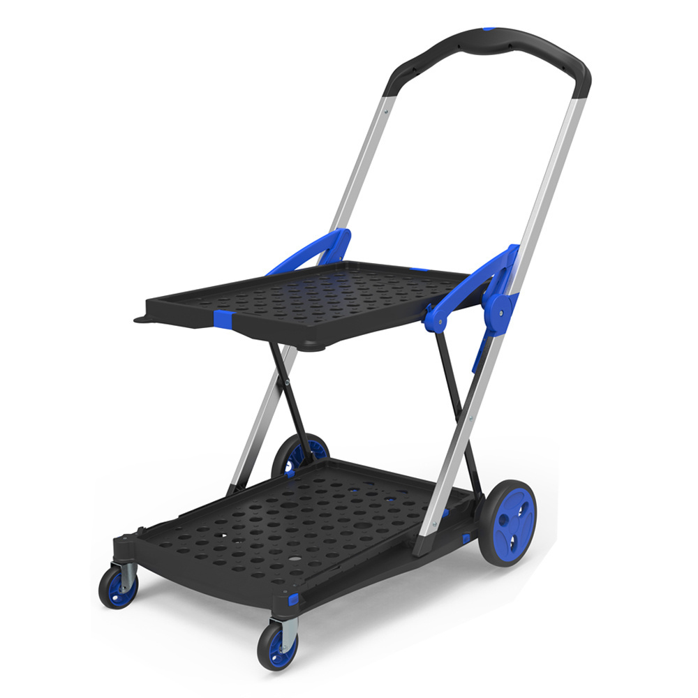 New Double Decker Folding Cart Lightduty Hand Truck Aluminum Shopping Cart With Storage Crate