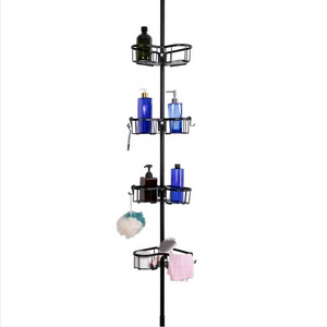 aluminum 4 Tier Corner Shelf Organizer Rack,Tension pole Shower Caddy, Matte black