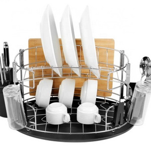 BSCI Big Capacity Oval 2-Tiers Dish Drainer With Plastic Tray, Cutlery Holder, Chopping Board Rack