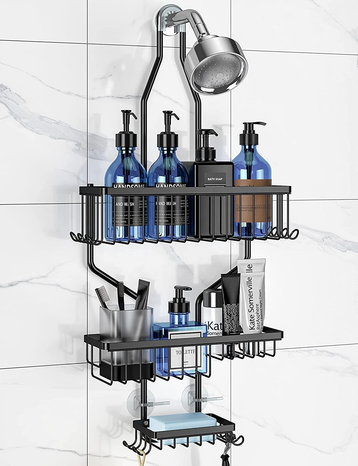 Metal Wire Hanging Shower Caddy,  for Shampoo, Conditioner, and Soap with Hooks