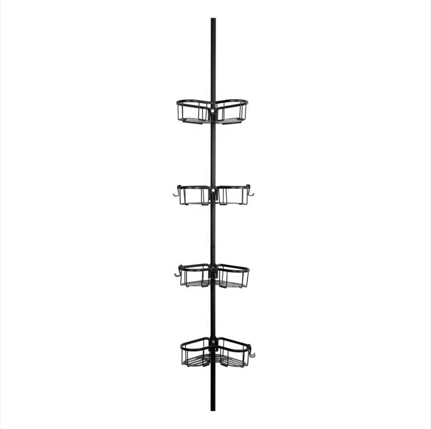 aluminum 4 Tier Corner Shelf Organizer Rack,Tension pole Shower Caddy, Matte black