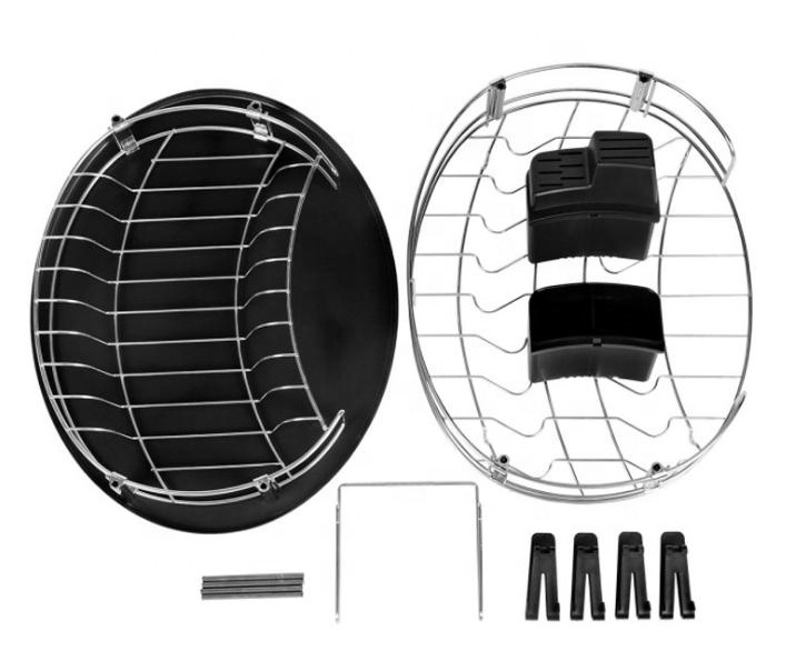 BSCI Big Capacity Oval 2-Tiers Dish Drainer With Plastic Tray, Cutlery Holder, Chopping Board Rack