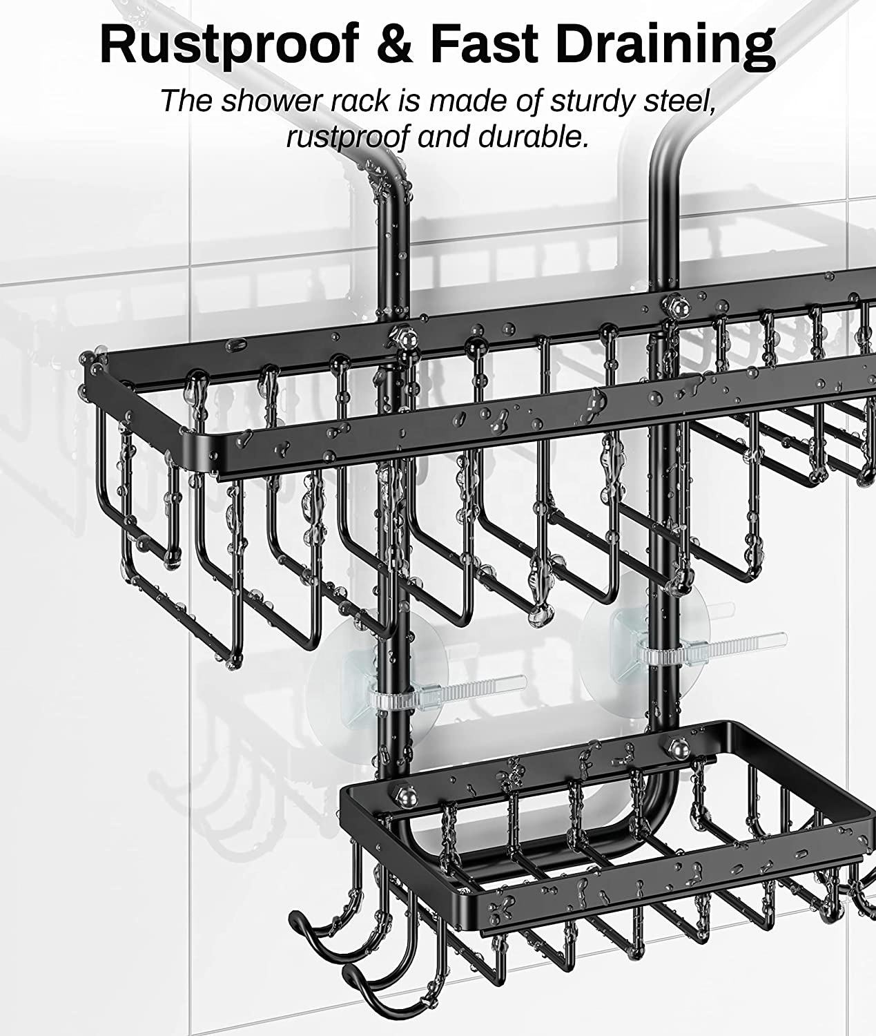 Metal Wire Hanging Shower Caddy,  for Shampoo, Conditioner, and Soap with Hooks