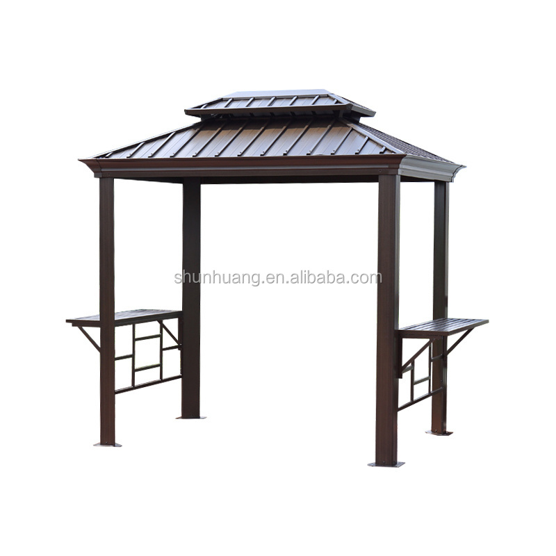 New arrive outdoor patio BBQ gazebo brown pavilion with shelves