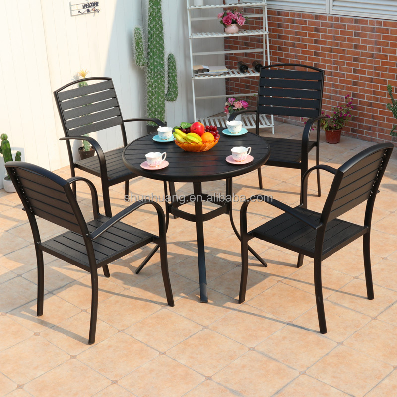 Promotional outdoor wood plastic furniture backyard dining set aluminum table and chair