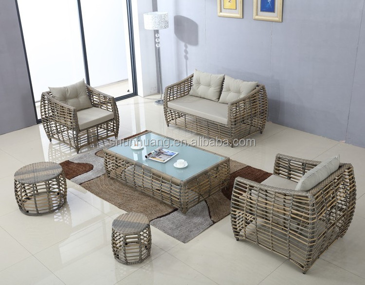 Patio garden PE rattan wicker sofa furniture with coffee table