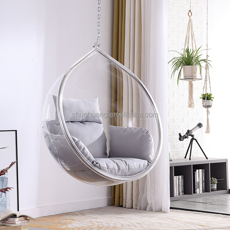 Casual patio swing chair clear revolving hanging bubble chair  with anti-UV waterproof cushion garden furniture