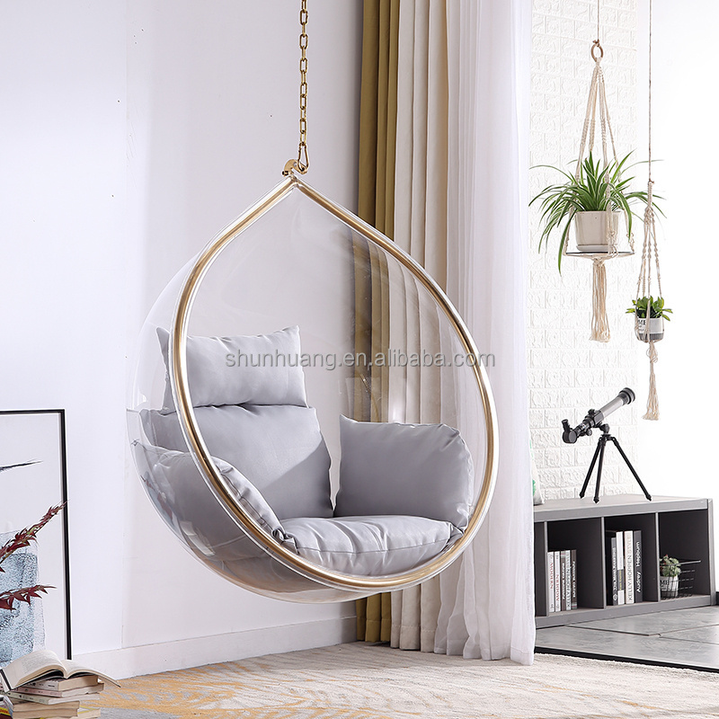 Casual patio swing chair clear revolving hanging bubble chair  with anti-UV waterproof cushion garden furniture