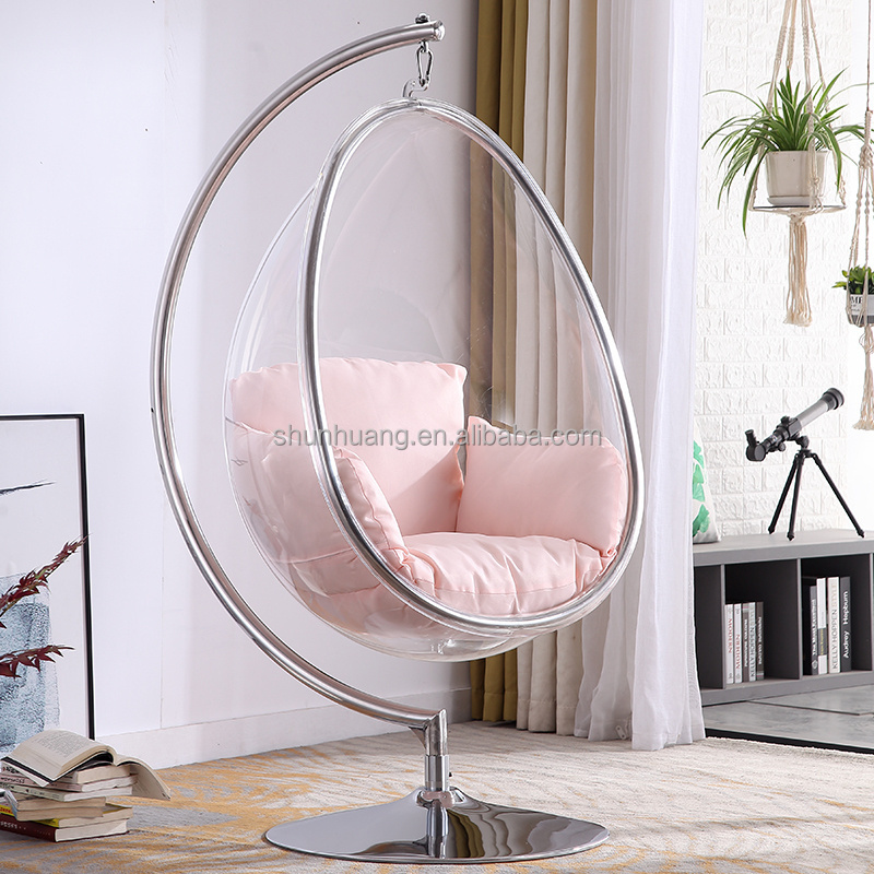 Newest dining room golden stainless steel hanging chair garden swing chair outdoor hanging bubble chair