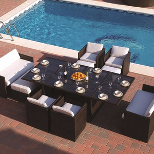 Outdoor rattan furniture rattan wicker chair dining sets with ottoman