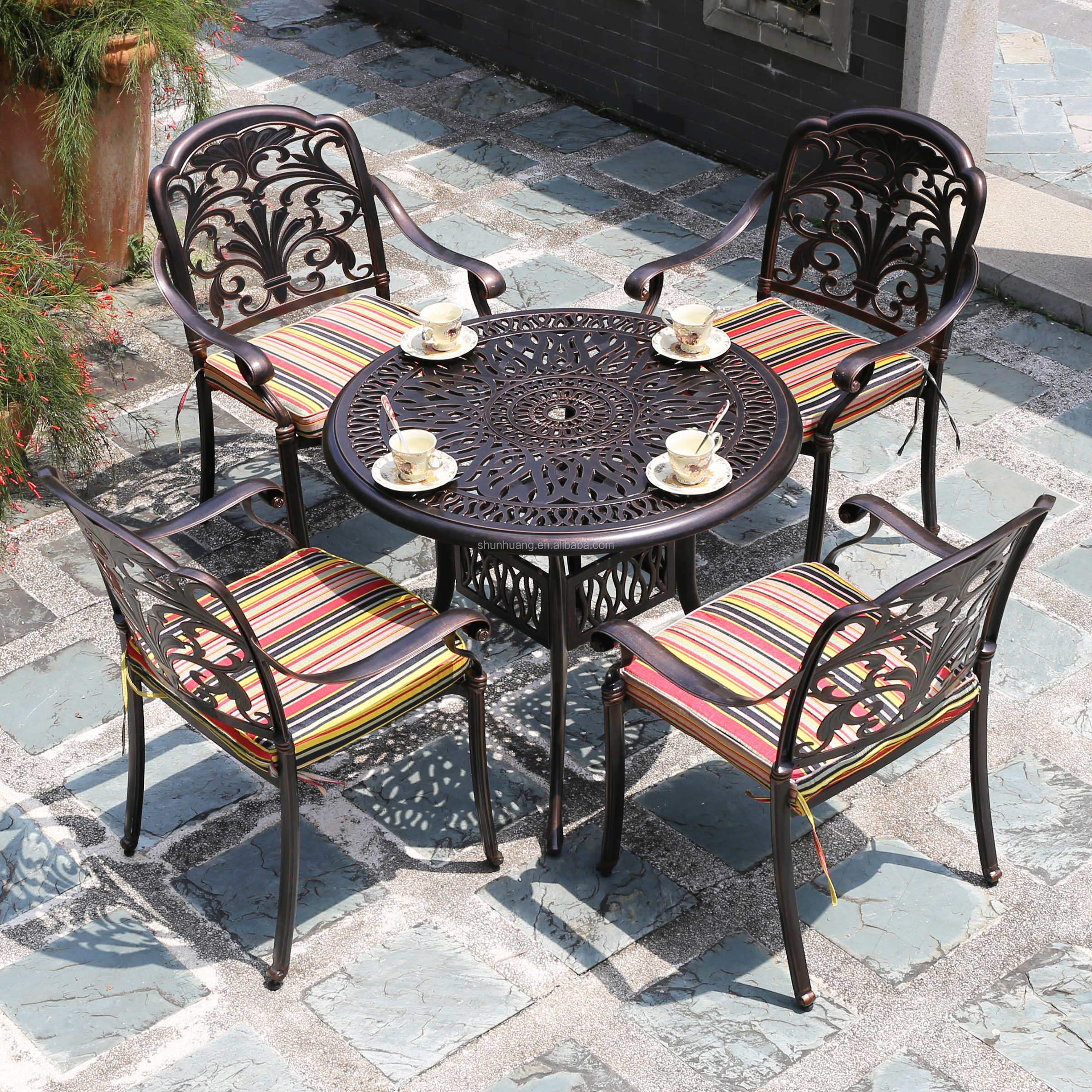 Good price cast aluminum furniture dining  chairs and marble table outdoor garden dining set