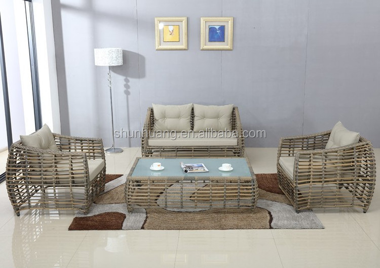 Patio garden PE rattan wicker sofa furniture with coffee table