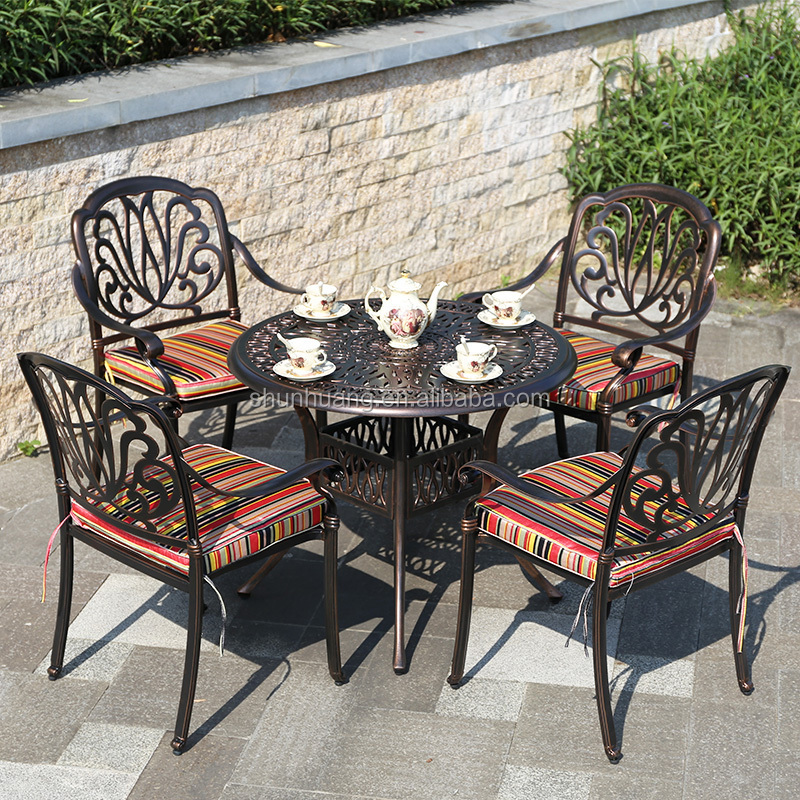 Factory price outdoor garden furniture set cast aluminium dining set ceramic table top