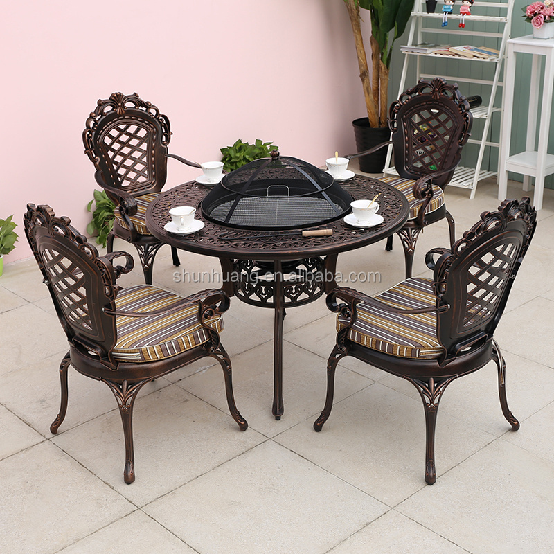 Nice outdoor patio cast aluminum furniture dining room BBQ dining table and chair set