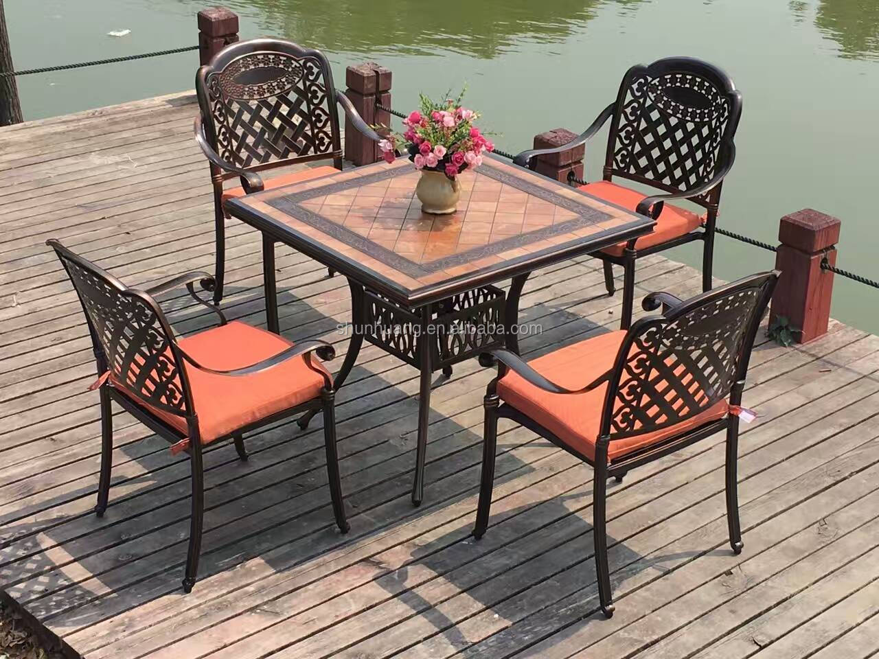 Modern design black cast aluminum beach furniture chairs outdoor dining sets