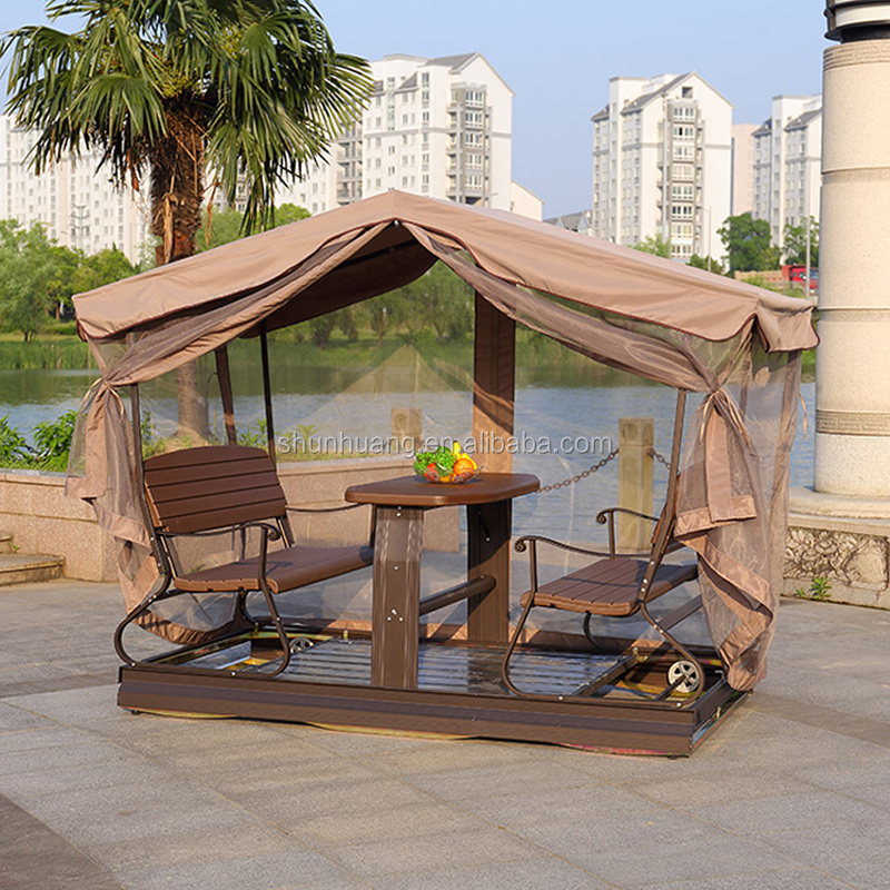 Hot sale outdoor metal 4 seat dining swing chair with canopy and net garden furniture