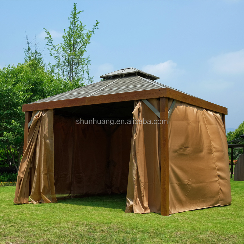 Outdoor wooden patio BBQ gazebo pavilion with mosquitoes net 3099