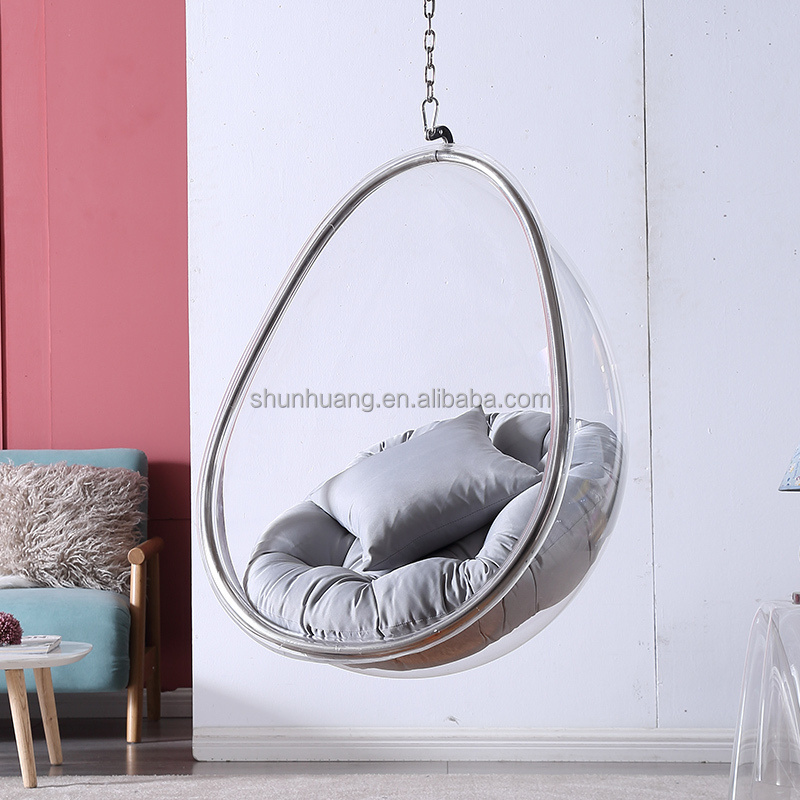 Leisure garden hammock swing chair stainless steel  acrylic hanging chair outdoor golden floor stand hanging bubble chair