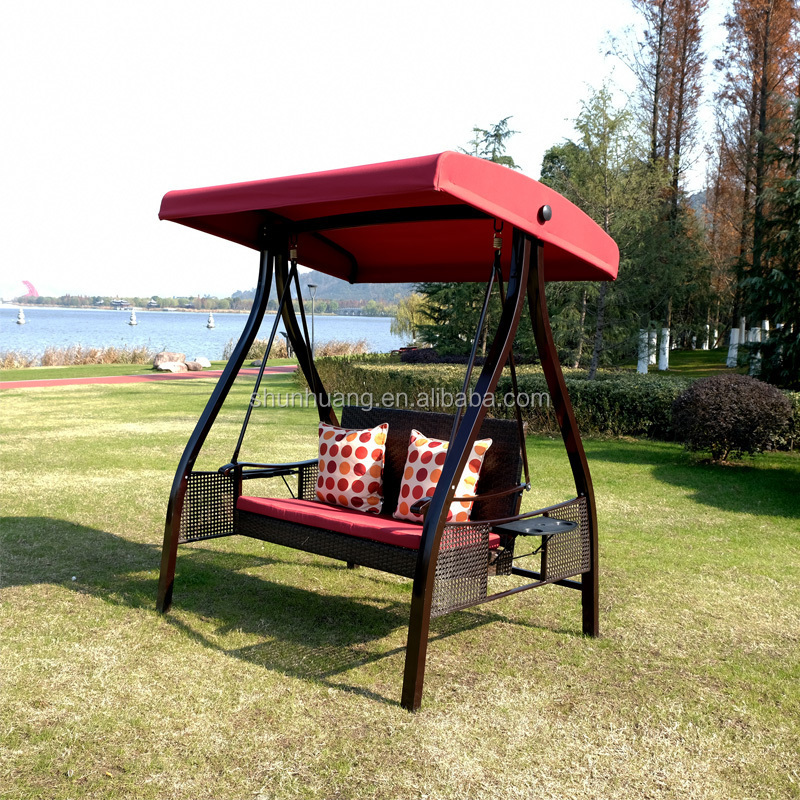 Nice design metal rattan swing chair double seater hanging chair with canopy garden furniture