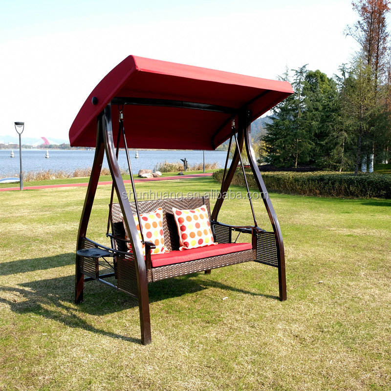 Nice design metal rattan swing chair double seater hanging chair with canopy garden furniture