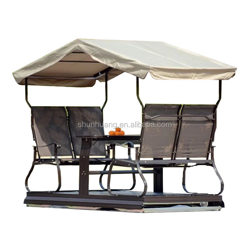 Hot sale outdoor metal patio dining swing chair for 4 person with canopy garden furniture