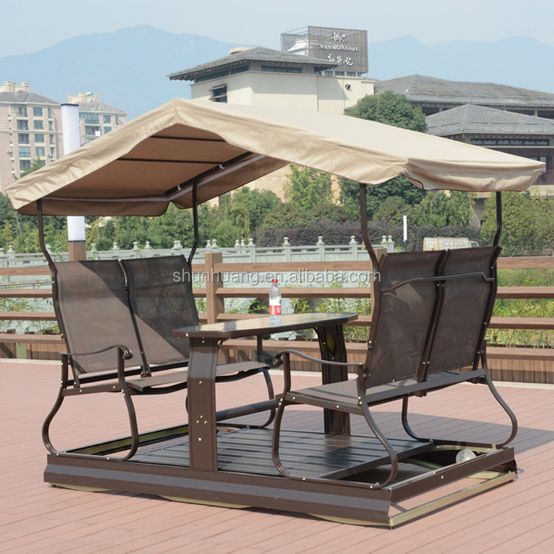 Hot sale outdoor metal patio dining swing chair for 4 person with canopy garden furniture