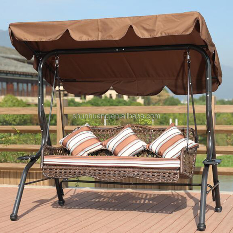 New style metal rattan patio swing 3 seat for adult cushion with canopy garden furniture