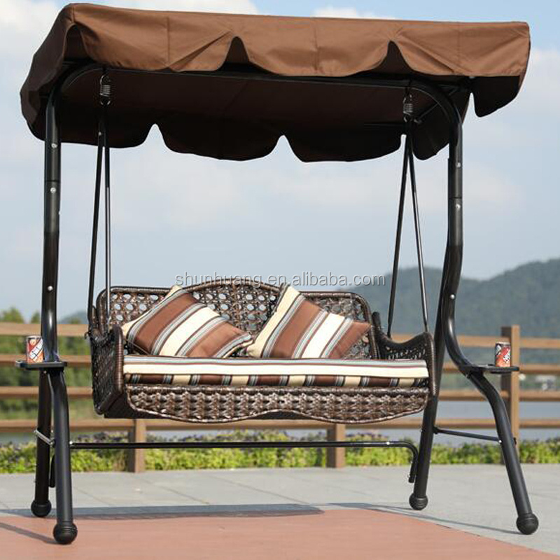 New style metal rattan patio swing 3 seat for adult cushion with canopy garden furniture