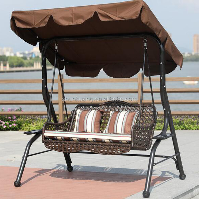 New style metal rattan patio swing 3 seat for adult cushion with canopy garden furniture