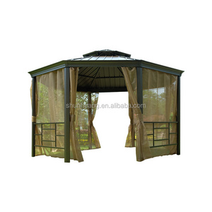 Chinese style garden patio BBQ gazebo aluminum pavilion with mosquitoes net and shelves