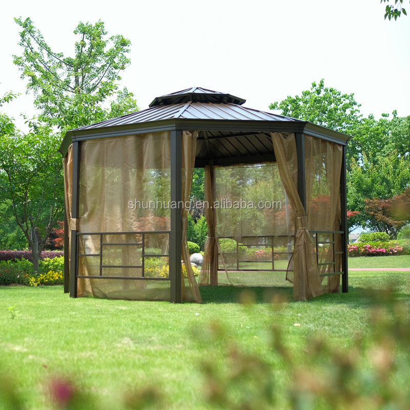 Chinese style garden patio BBQ gazebo aluminum pavilion with mosquitoes net and shelves